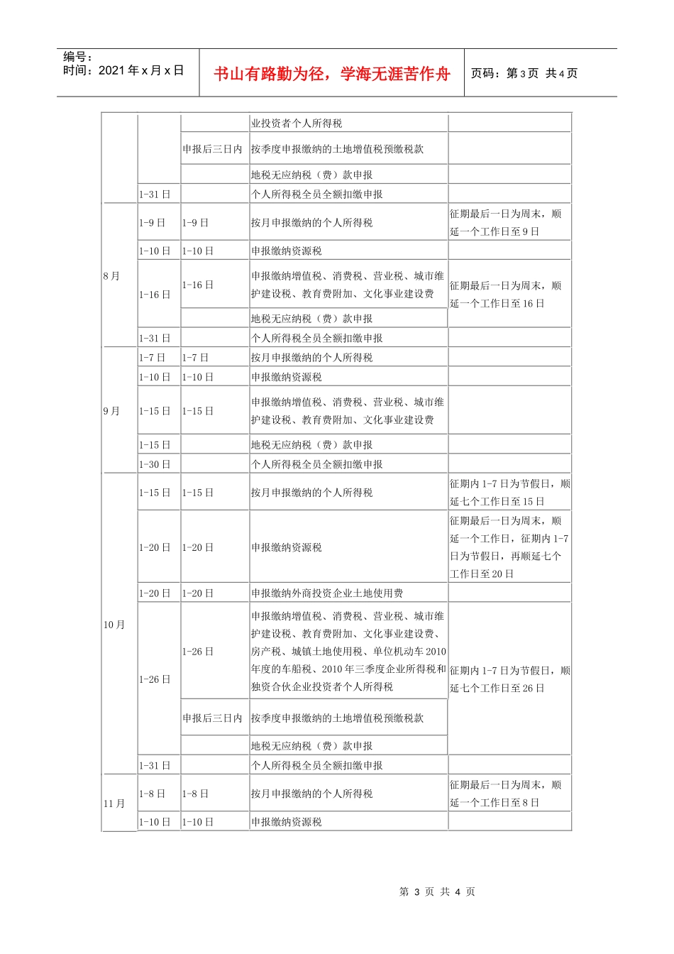 XXXX年度北京国税北京地税常用征期日历_第3页