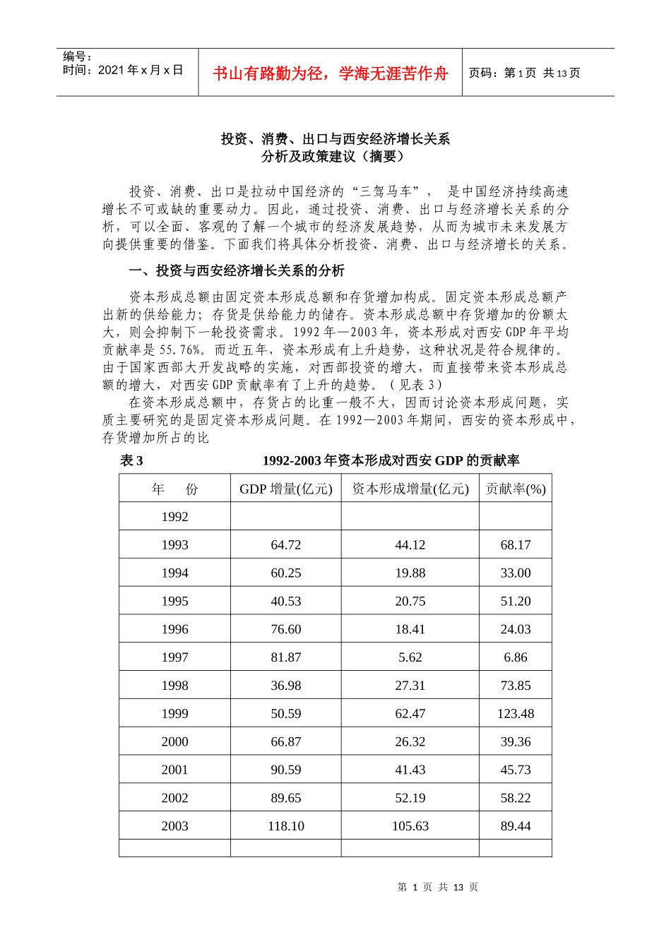 投资、消费、出口与西安经济增长关系_第1页