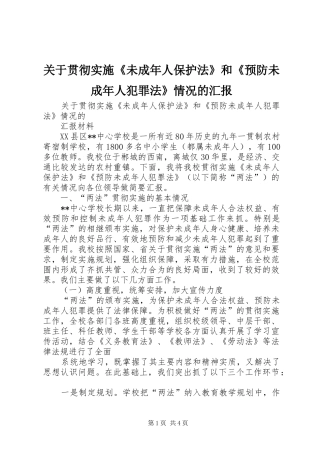 关于贯彻实施《未成年人保护法》和《预防未成年人犯罪法》情况的汇报