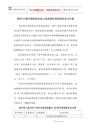 我市53家外商投资企业入选全国外商投资企业500强doc-