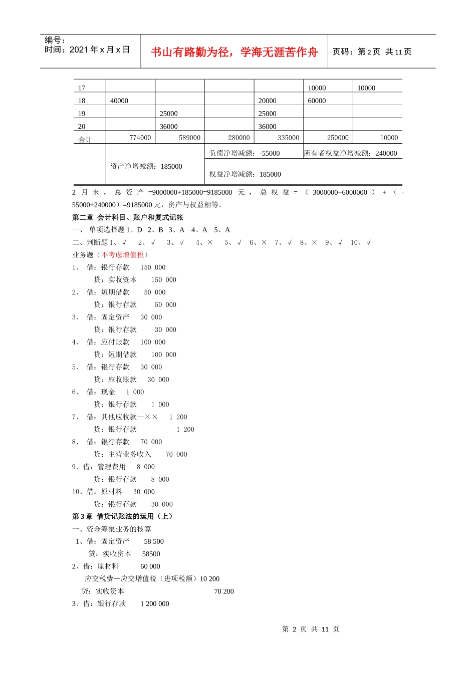 北京大学出版社出版的会计学原理习题答案_第2页