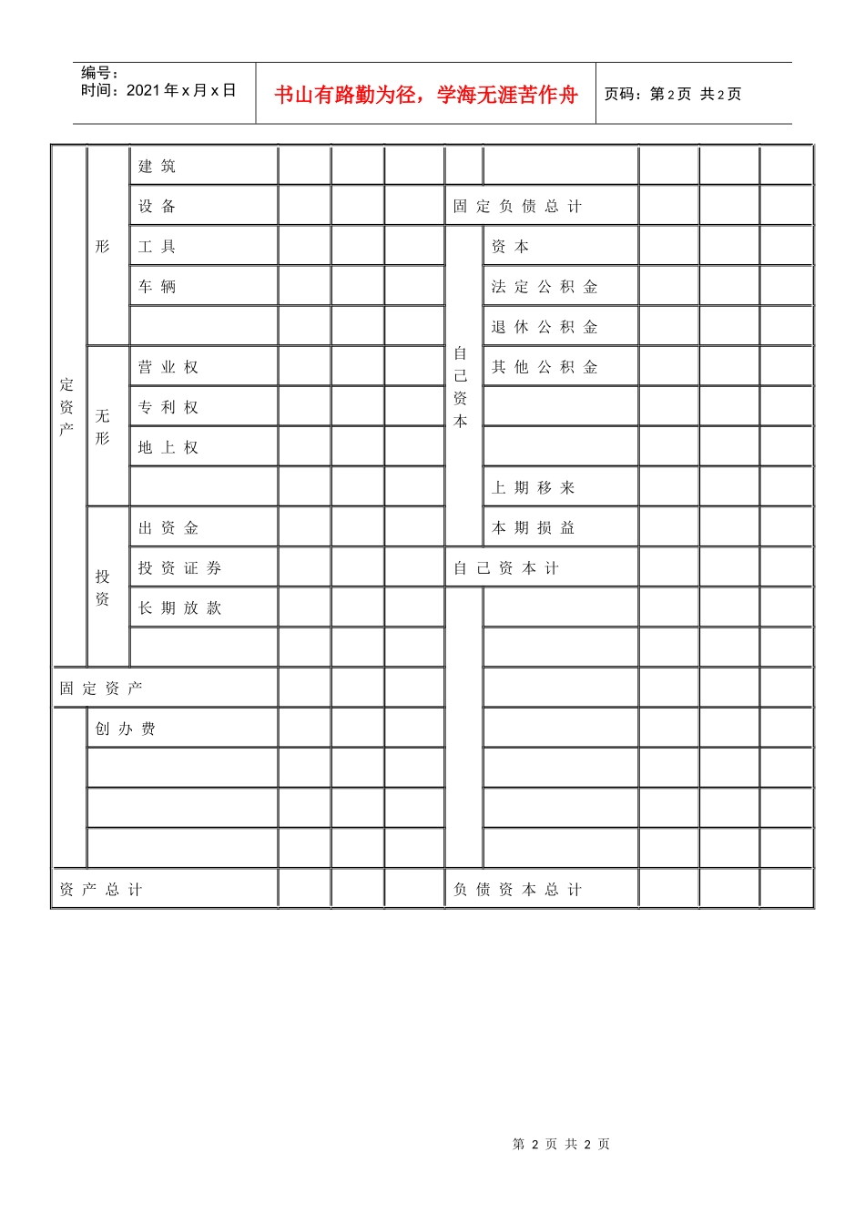 【财务表格】预备调查表（一）_第2页