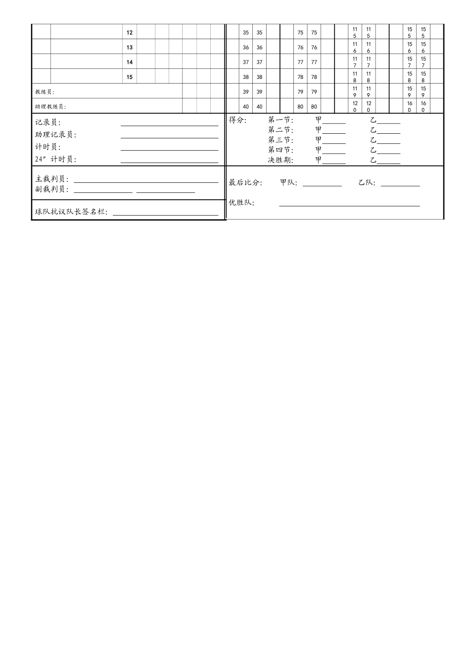 篮球比赛记录表模板_第2页