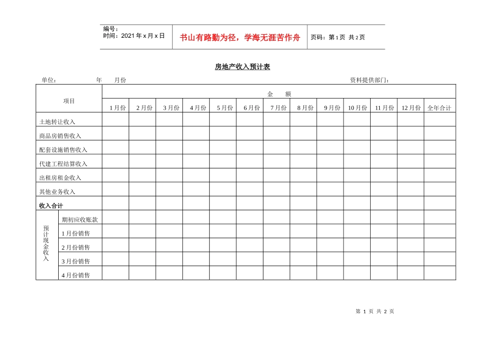 房地产收入预计表_第1页