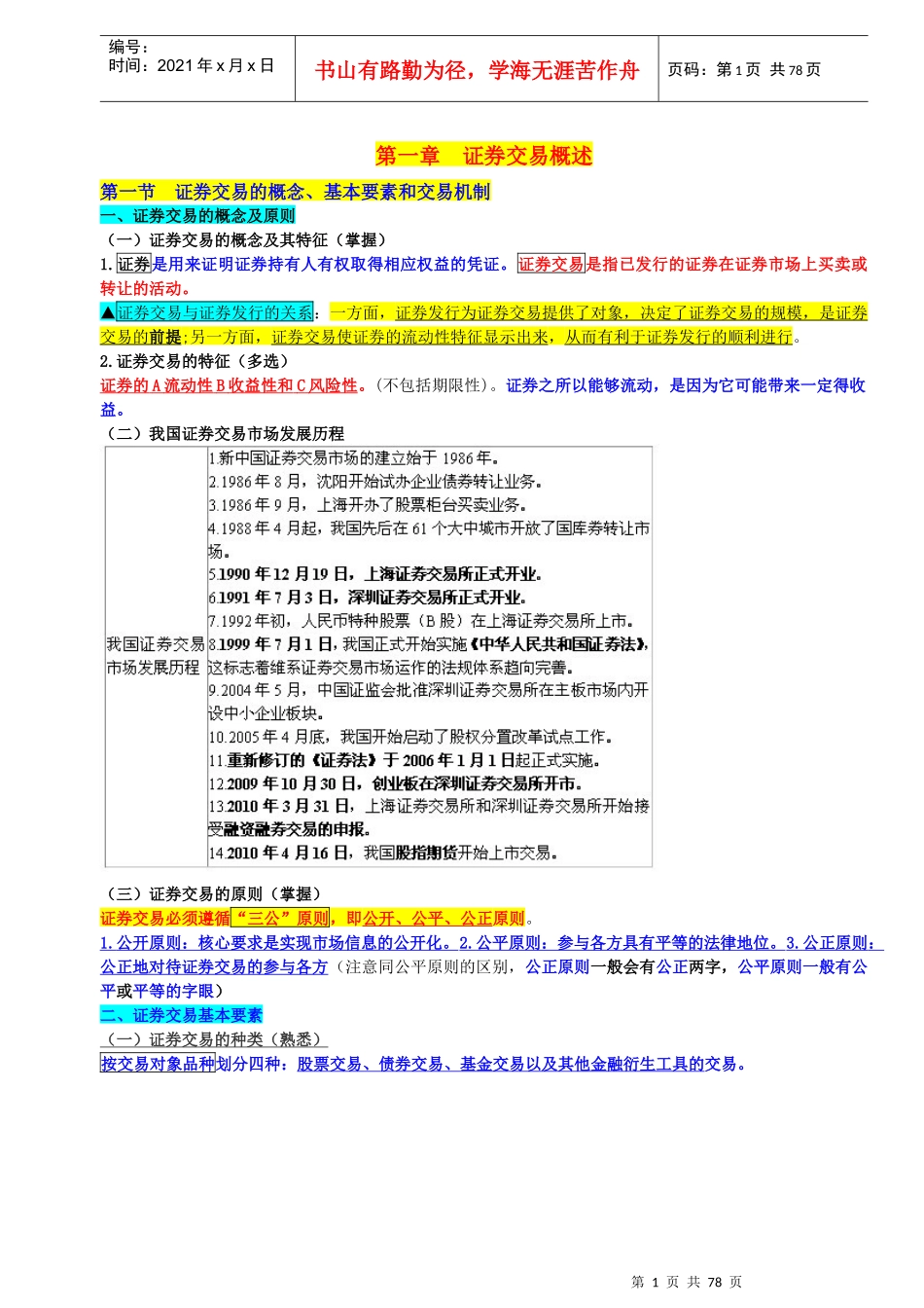 证券从业证券交易章节重点归纳与总结_第1页