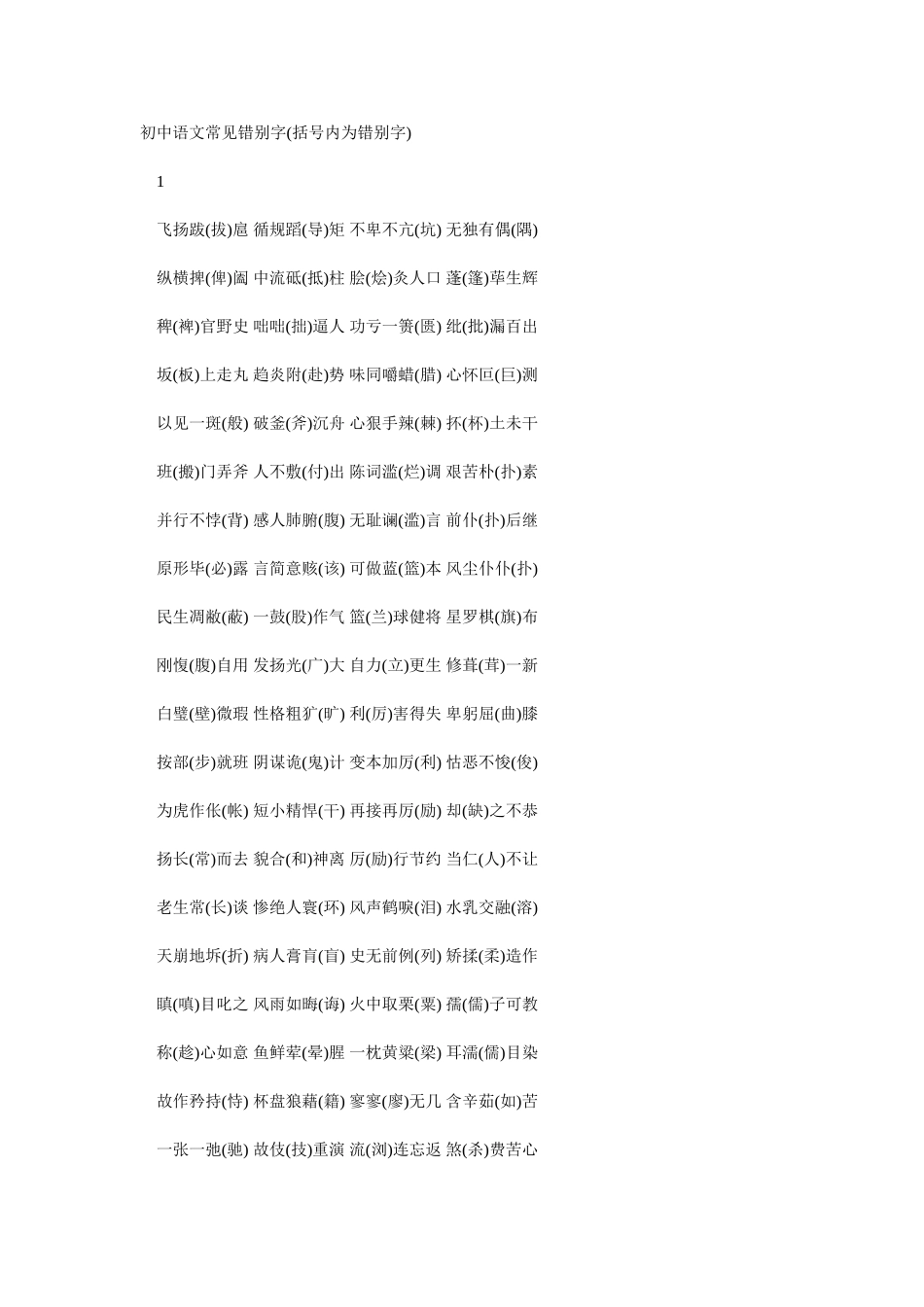 初中语文常见错别字_第1页