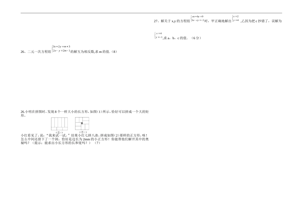 二元一次方程试卷_第2页