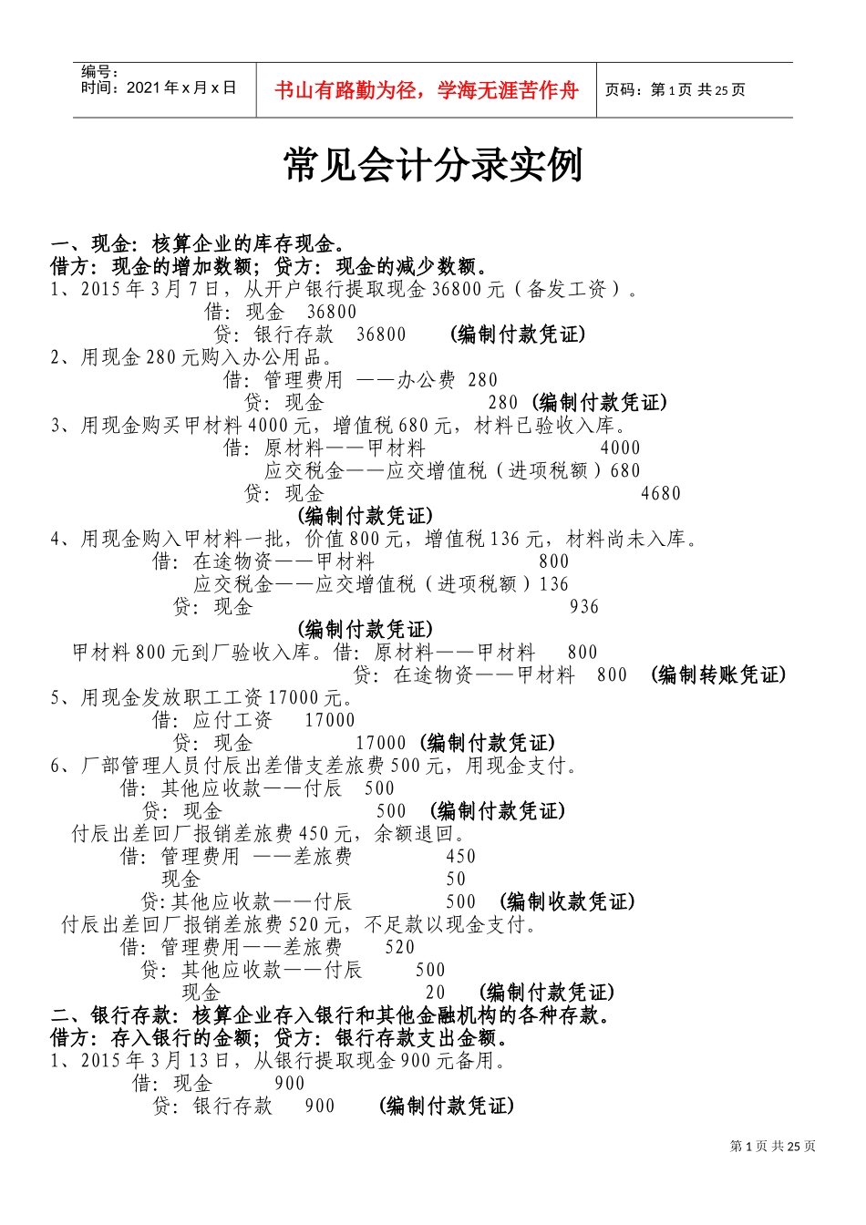 农村会计分录实例2015(DOC48页)_第1页