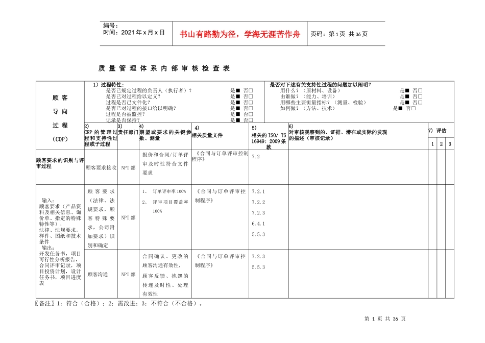 TS16949内审检查表——按过程编制_第1页