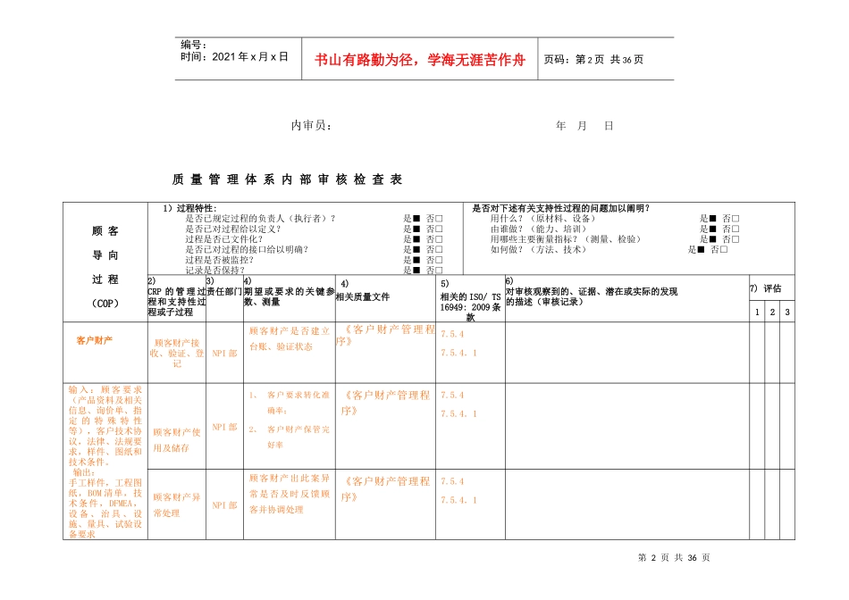 TS16949内审检查表——按过程编制_第2页