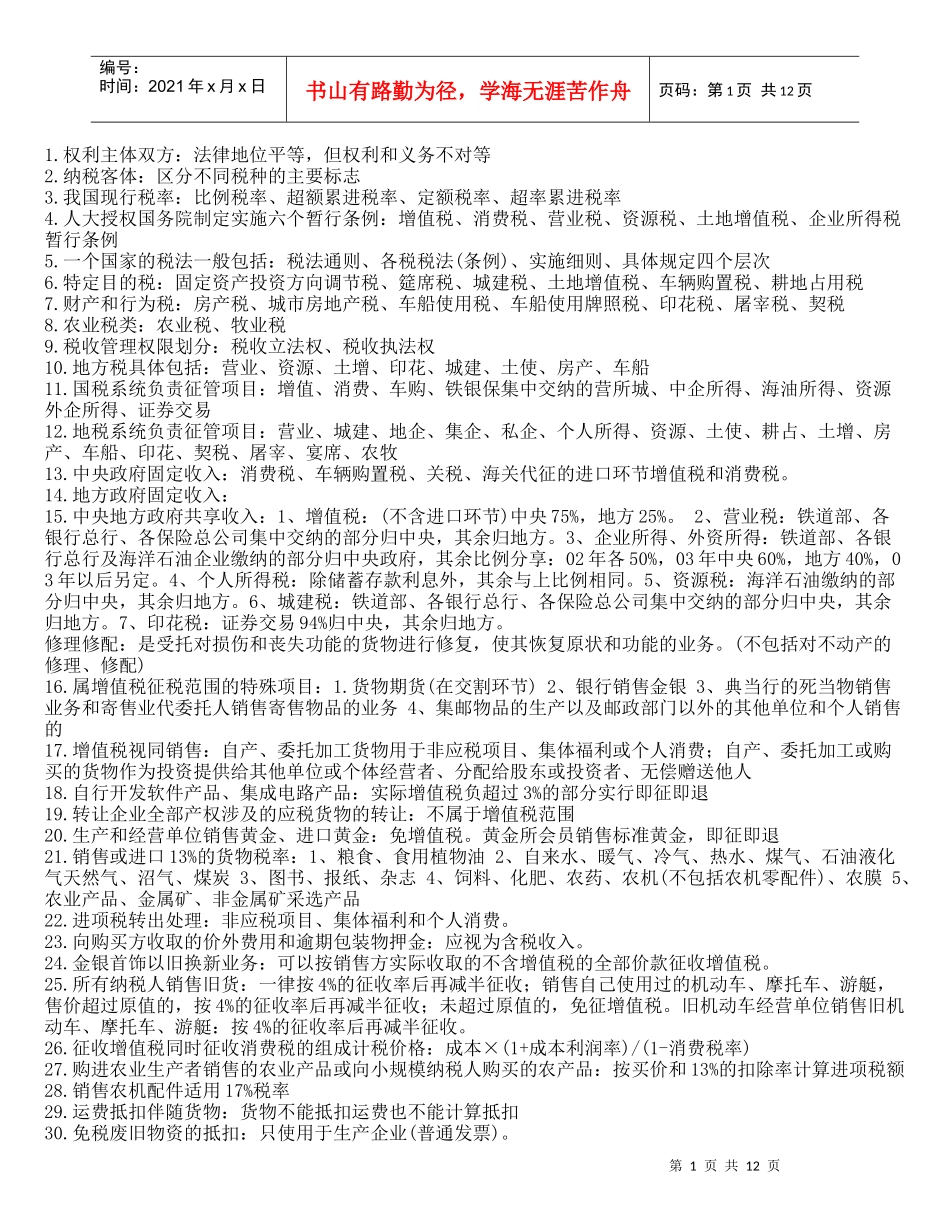 税法应记忆的300知识点_第1页