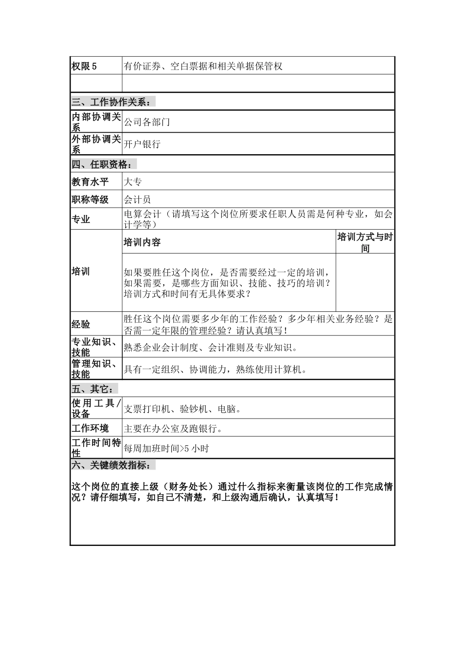 财会审计部现金出纳职位说明书_第2页