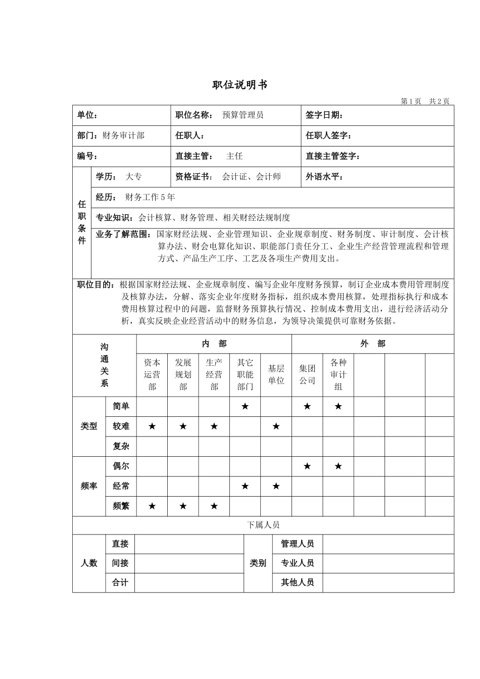预算管理员岗位说明书_第1页