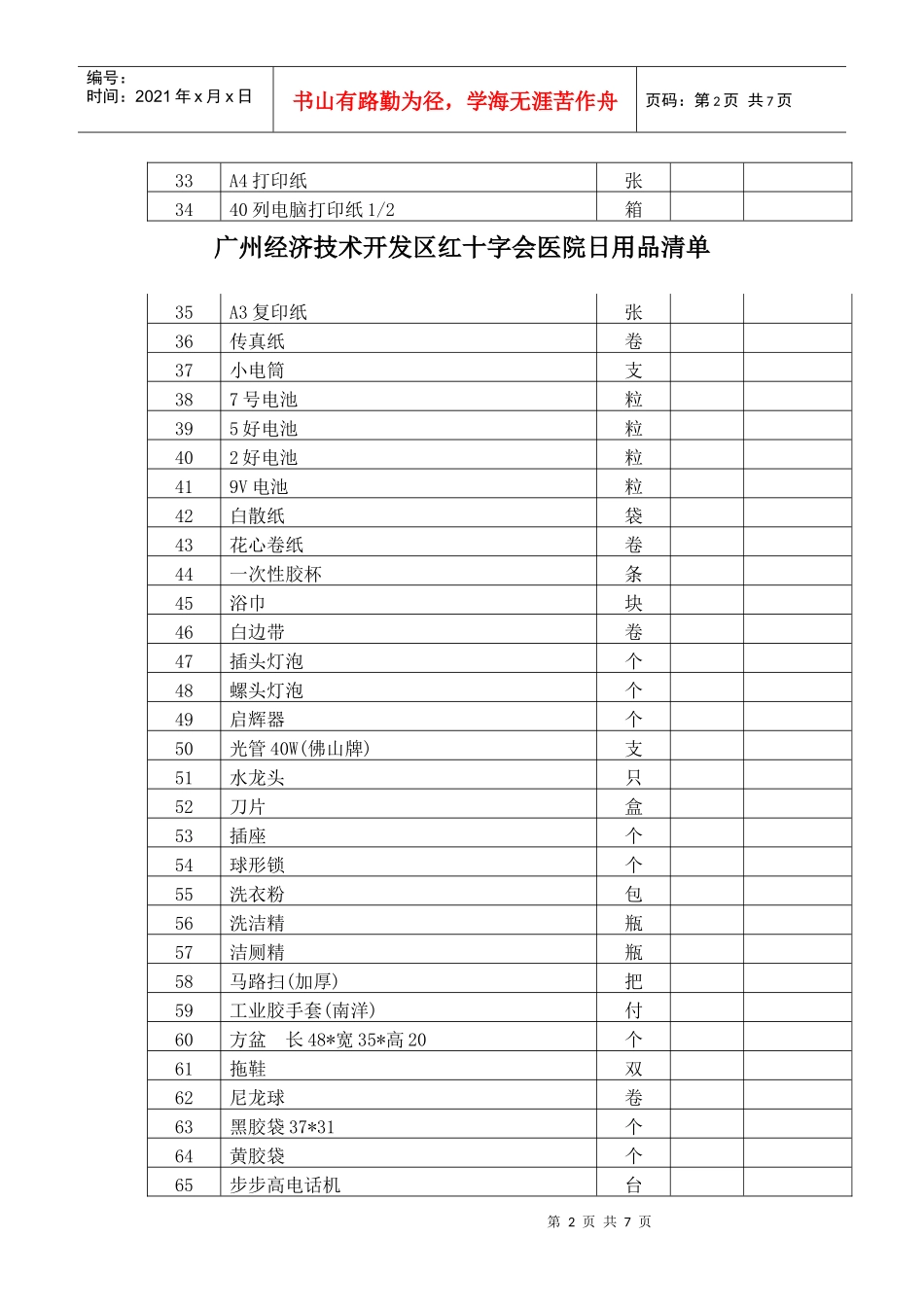 广州经济技术开发区红十字会医院日用品清单doc-广州经济_第2页