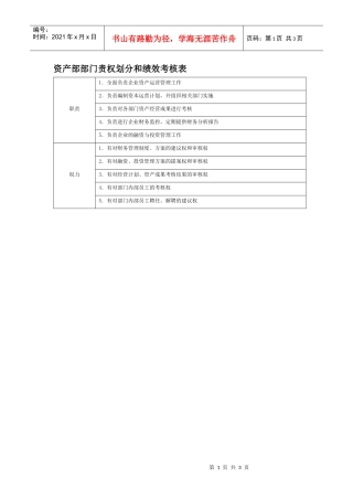 部门责权划分和绩效考核——资产部