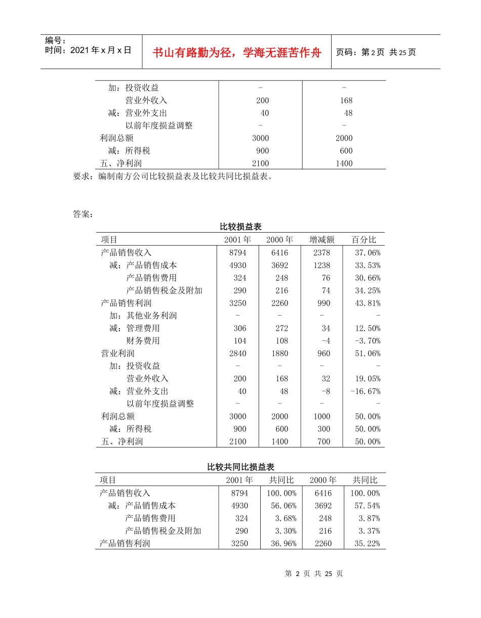 《财务报表分析》计算分析题汇编_第2页