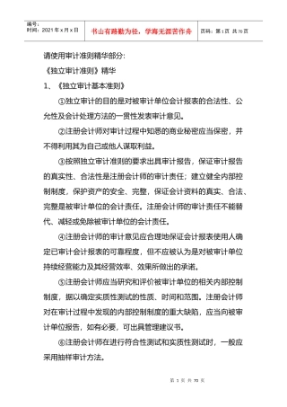 《独立审计准则》知识讲解