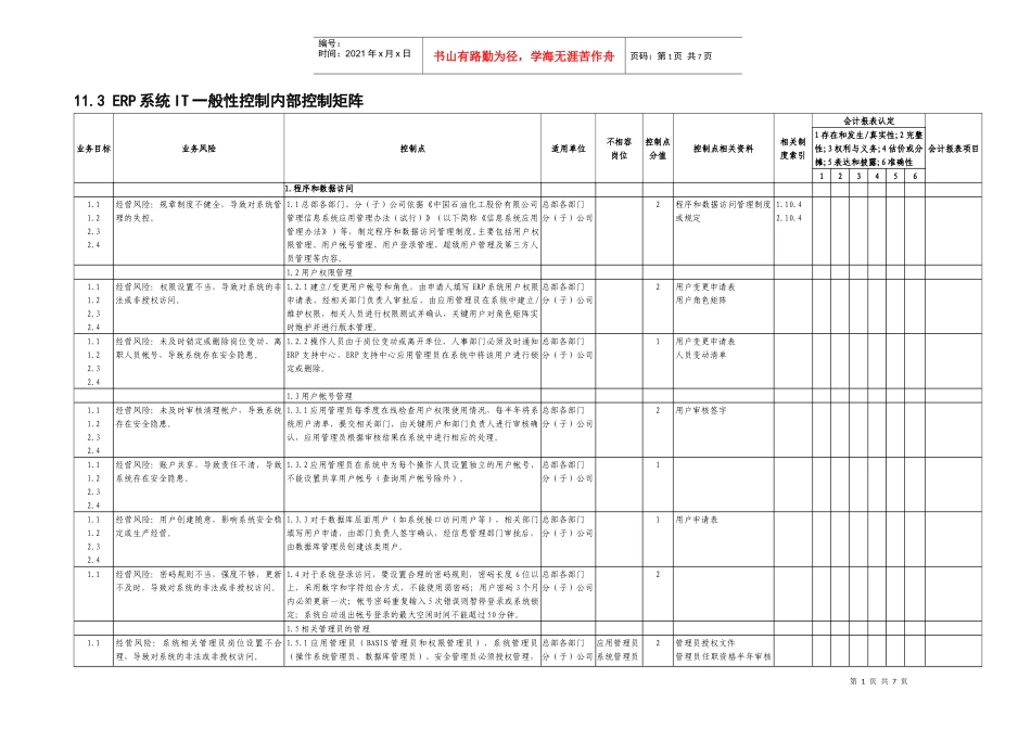 ERP系统IT一般性控制内部矩阵_第1页