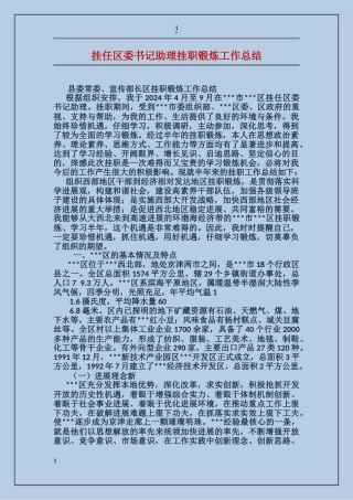 挂任区委书记助理挂职锻炼工作总结