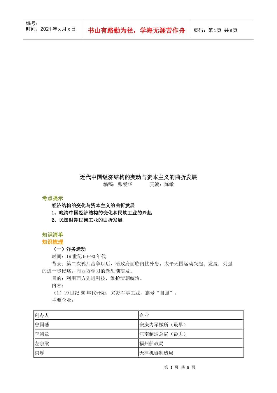 论近代中国经济结构的变动与资本主义的曲折发展_第1页