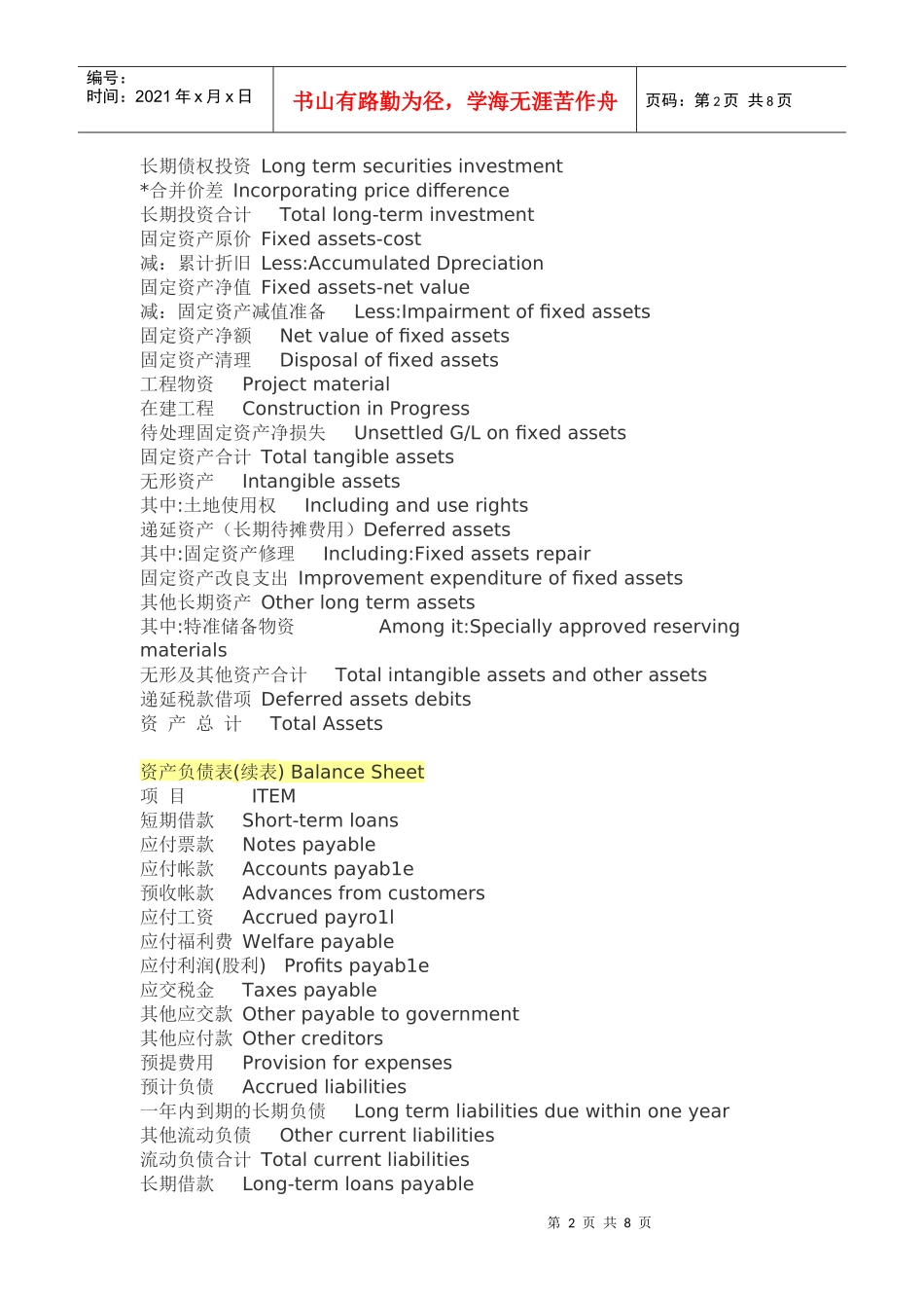 资产负债表、利润表与现金流量表中英文对照_第2页