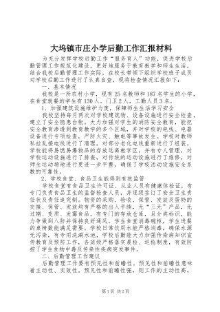 大坞镇市庄小学后勤工作汇报材料