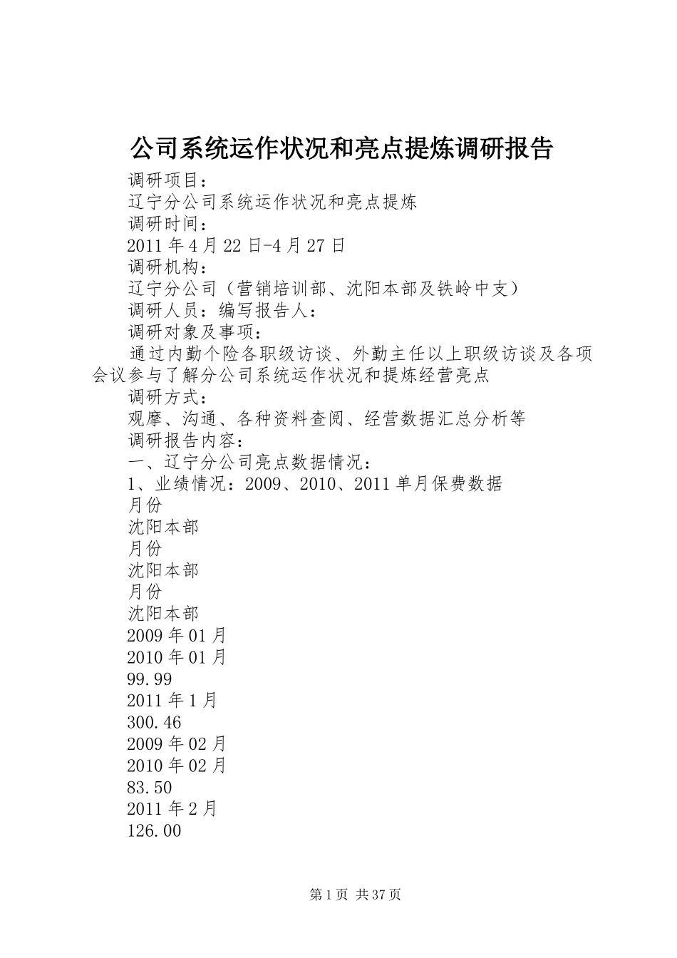 公司系统运作状况和亮点提炼调研报告_第1页