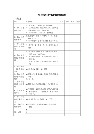 小学学生评教问卷调查表1