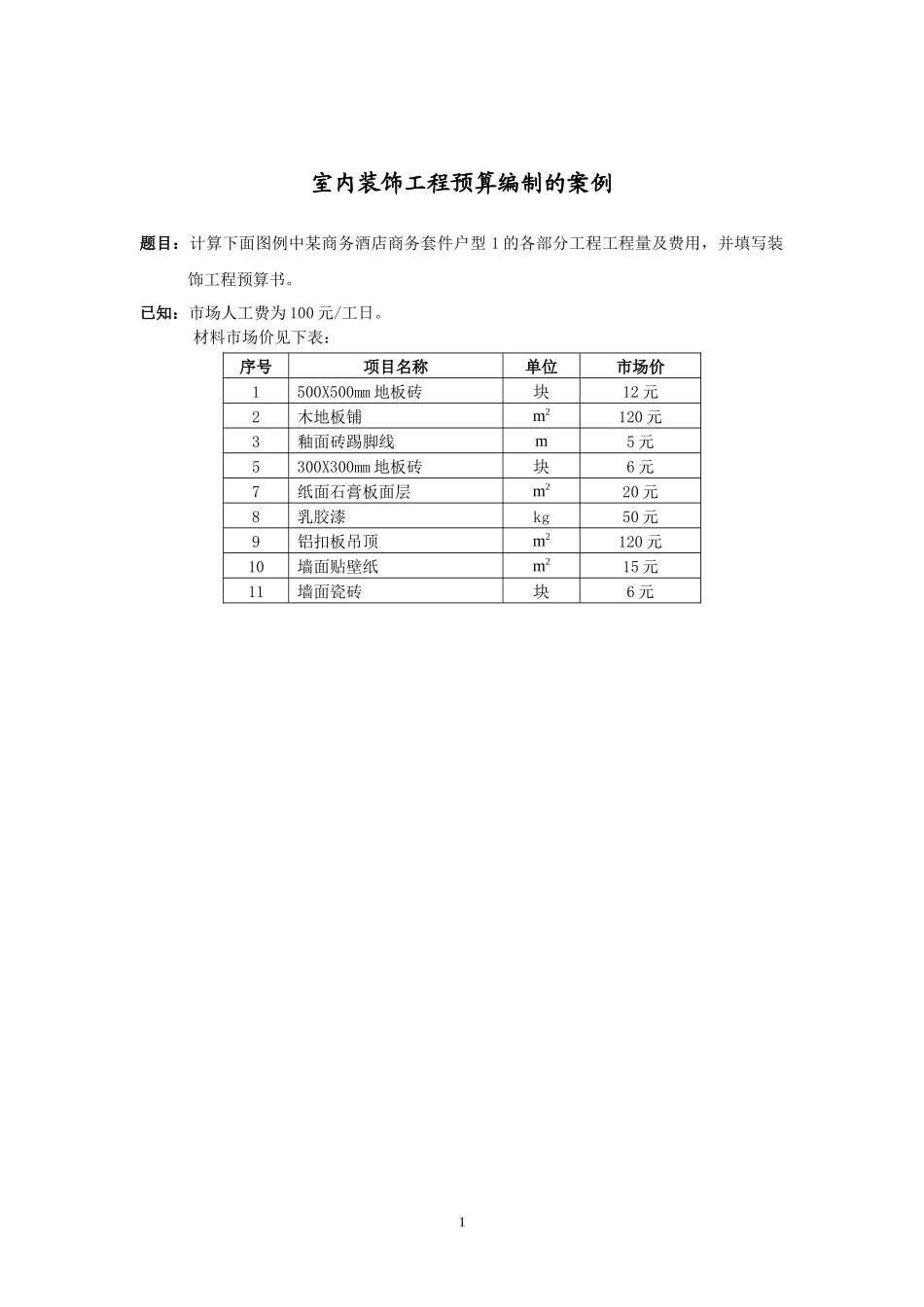 室内装饰工程预算编制的案例(12页)_第1页