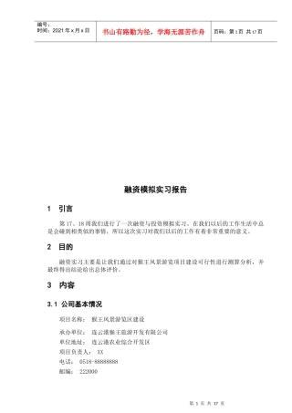 融资模拟实习报告样本