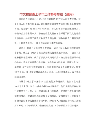 市文物普查上半年工作参考总结（通用）