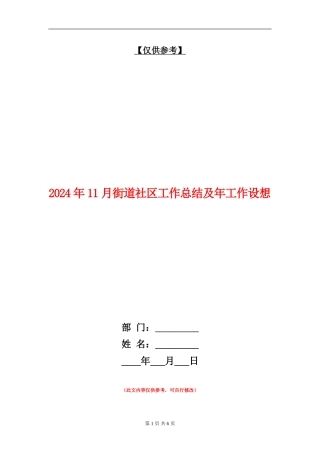 2024年11月街道社区工作总结及年工作设想