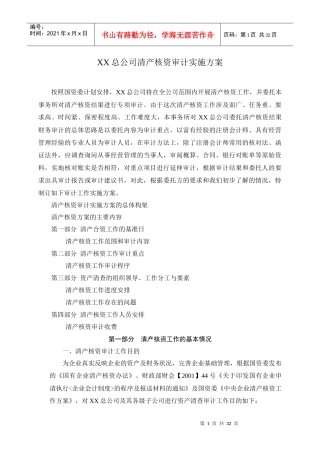 XX总公司清产核资审计实施方案1