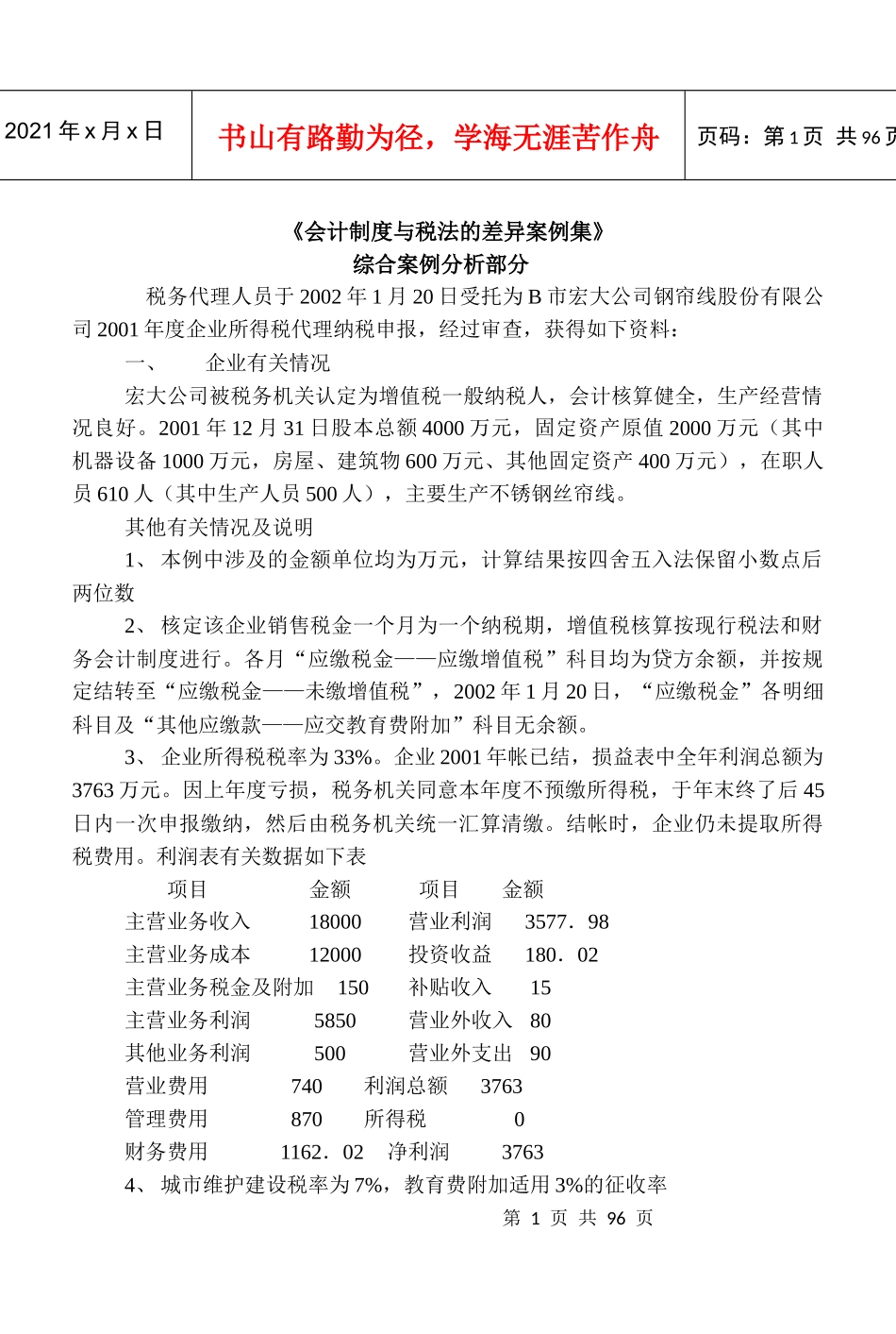 会计制度与税法差异案例(DOC 86)_第1页