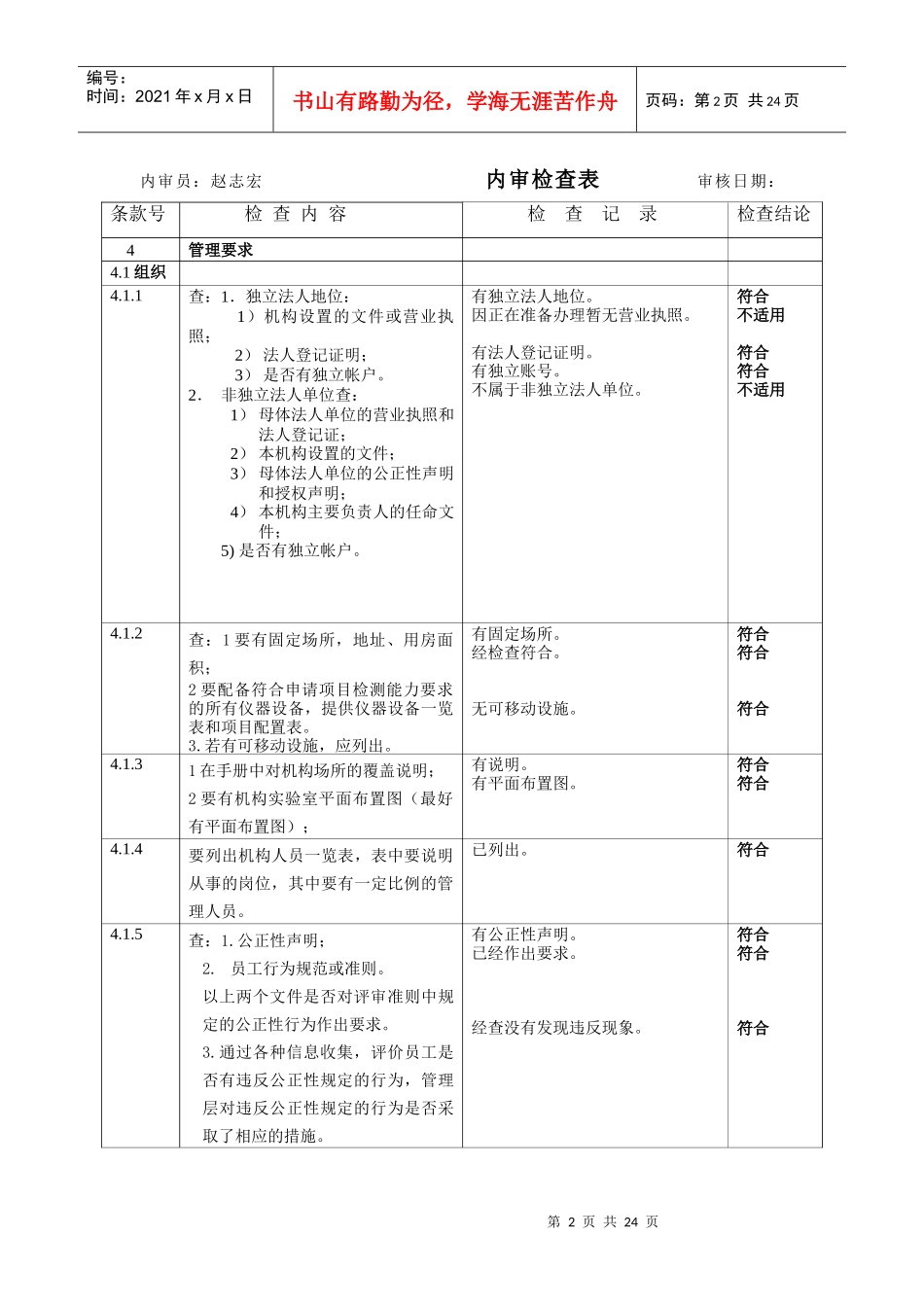 _实验室资质认定内审检查表_第2页