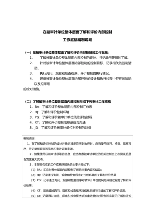 在被审计单位整体层面了解与评价内部控制