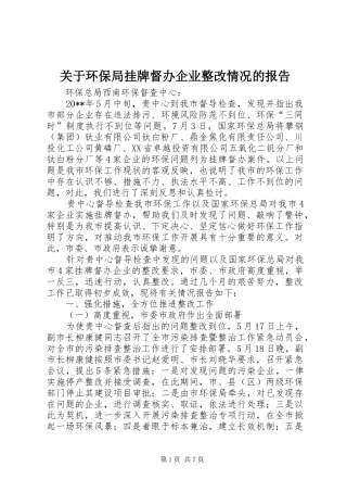 关于环保局挂牌督办企业整改情况的报告