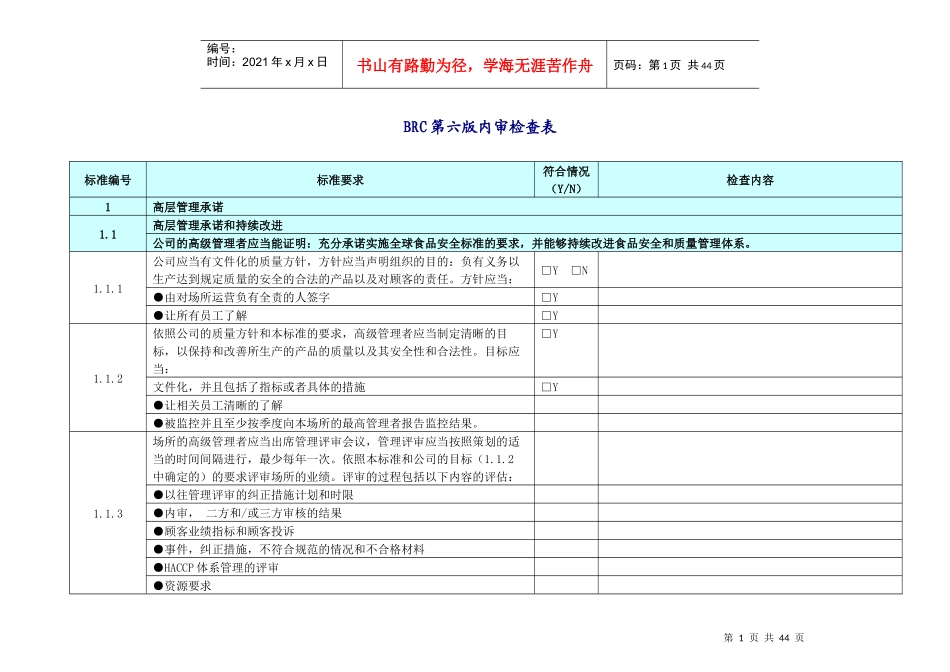 BRC第六版内审检查表_第1页
