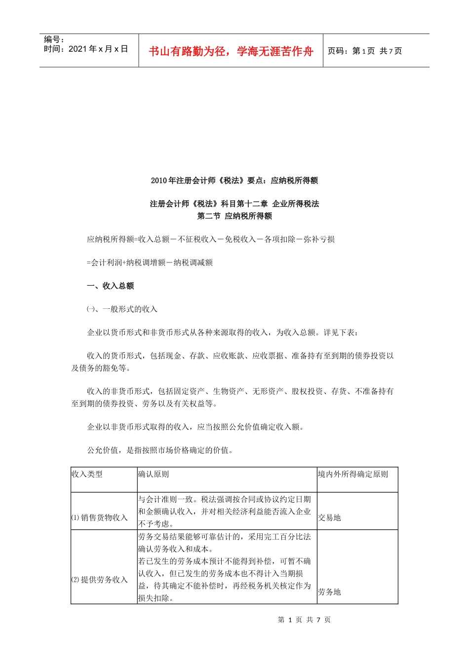 某年注册会计师《税法》要点：应纳税所得额_第1页