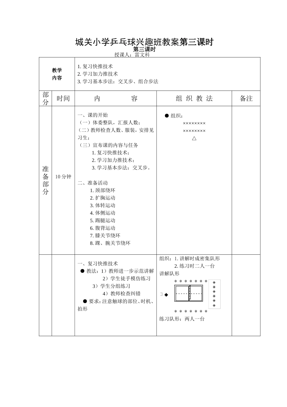 城关小学乒乓球兴趣班教案第三课时_第1页