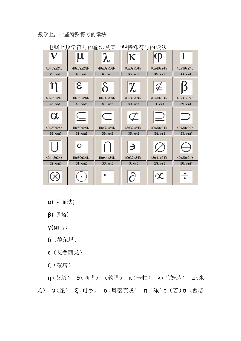 数学上一些特殊符号的读法_第1页