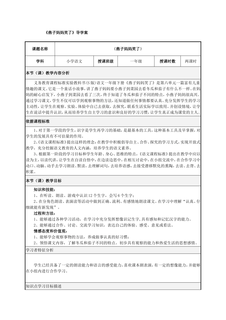 燕子妈妈笑了导学案_第1页