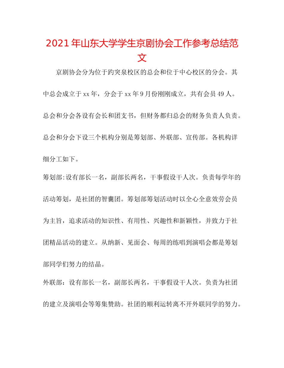 2021年山东大学学生京剧协会工作参考总结范文_第1页