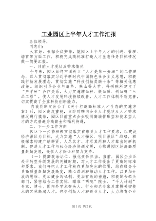工业园区上半年人才工作汇报