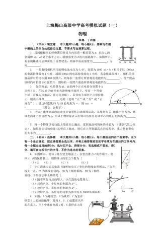 上海梅山高级中学2008界高考模拟试题(一)(物理)