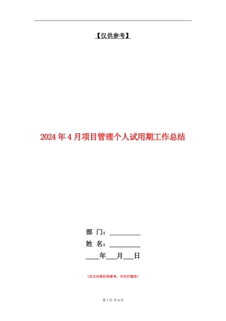 2024年4月项目管理个人试用期工作总结