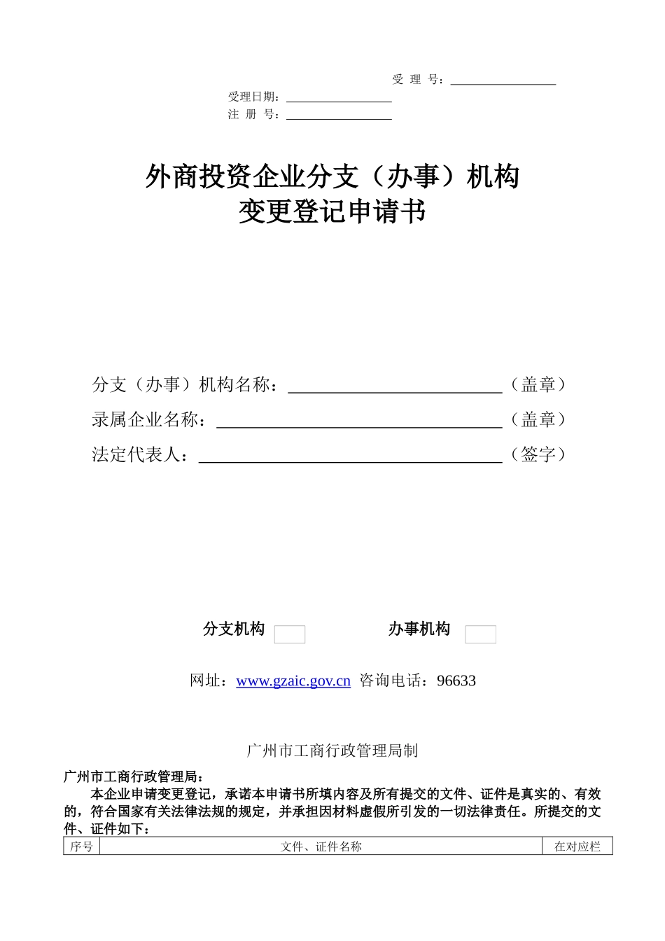外商投资企业(办事)分支机构变更登记申请书_第1页