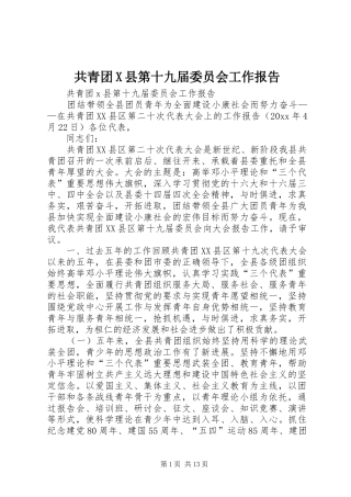 共青团X县第十九届委员会工作报告