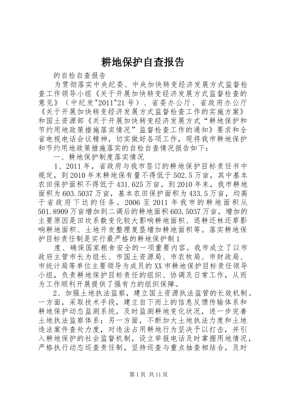 耕地保护自查报告_第1页