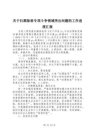 关于扫黑除恶专项斗争领域突出问题的工作进度汇报